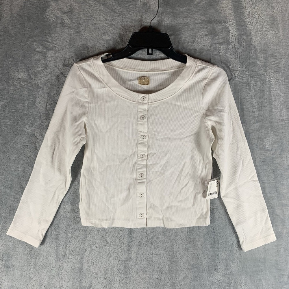 Free People Free-est Women's Perfect‎ Tones Button Up Shirt Ribbed Ivory White M